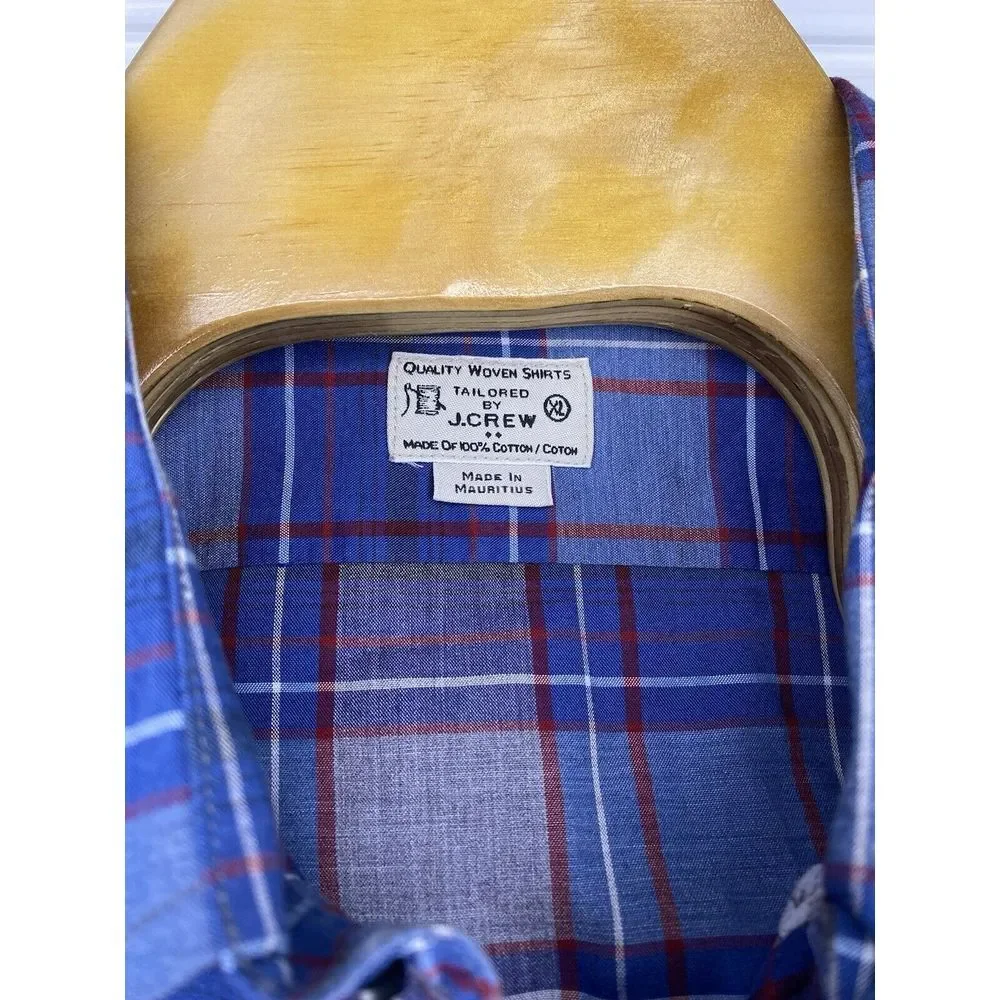 Tailored By J Crew Mens Slim Fit Button Front Shirt Blue Grey Plaid XL‎ Cotton